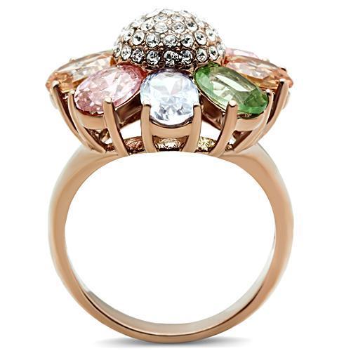 GL224 - IP Rose Gold(Ion Plating) Brass Ring with AAA Grade CZ in Multi Color