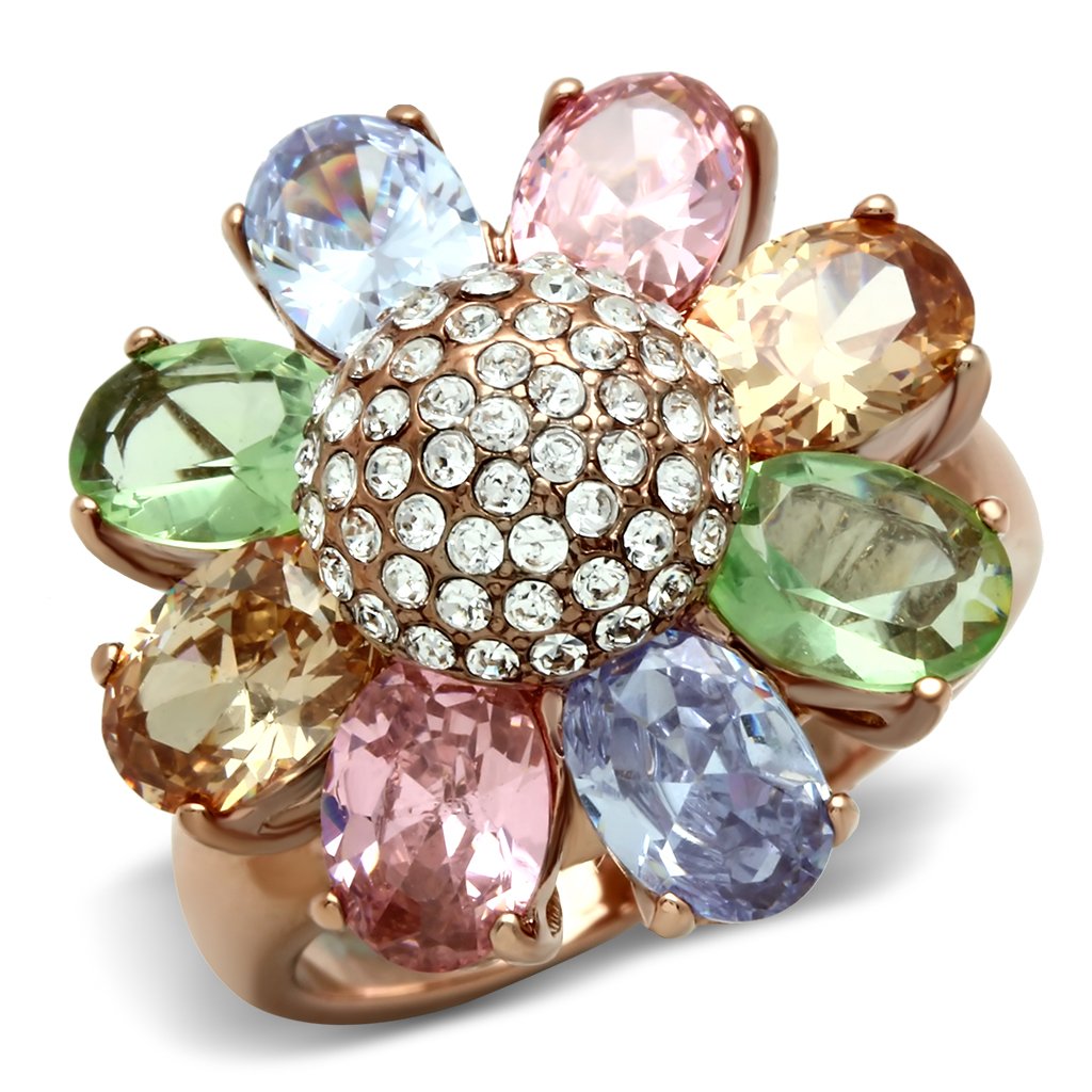 GL224 - IP Rose Gold(Ion Plating) Brass Ring with AAA Grade CZ in Multi Color
