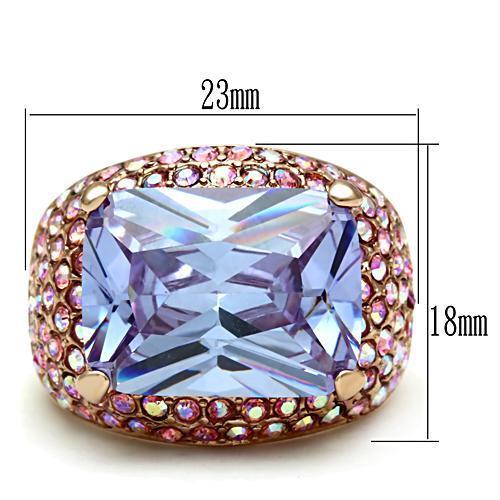 GL230 - IP Rose Gold(Ion Plating) Brass Ring with AAA Grade CZ in Light Amethyst