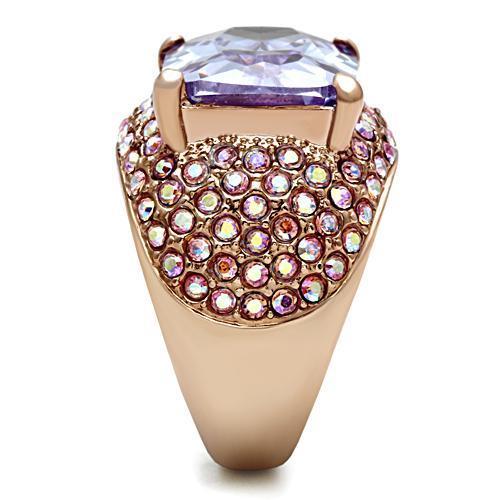 GL230 - IP Rose Gold(Ion Plating) Brass Ring with AAA Grade CZ in Light Amethyst