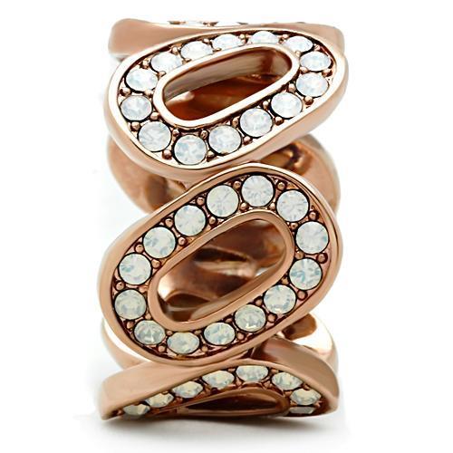 GL232 - IP Rose Gold(Ion Plating) Brass Ring with Top Grade Crystal in Aurora Borealis (Rainbow Effect)