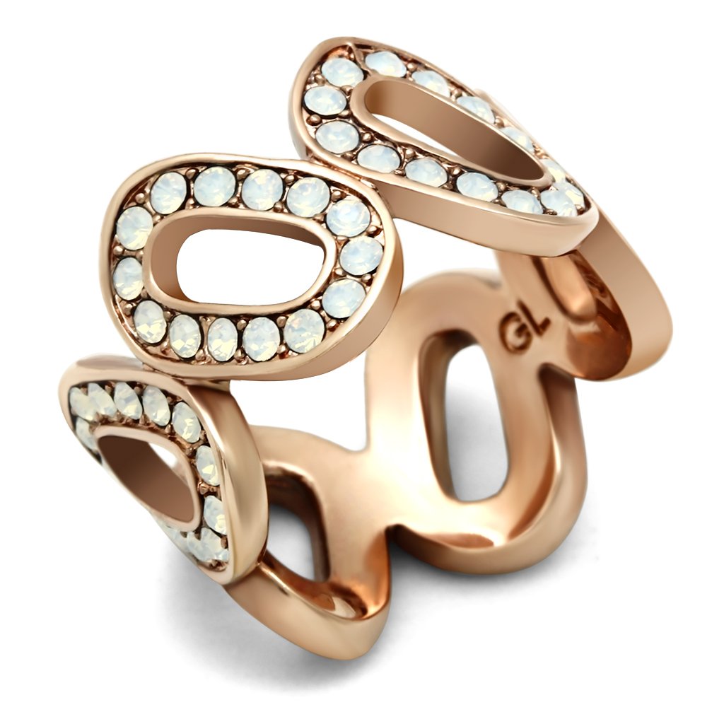 GL232 - IP Rose Gold(Ion Plating) Brass Ring with Top Grade Crystal in Aurora Borealis (Rainbow Effect)
