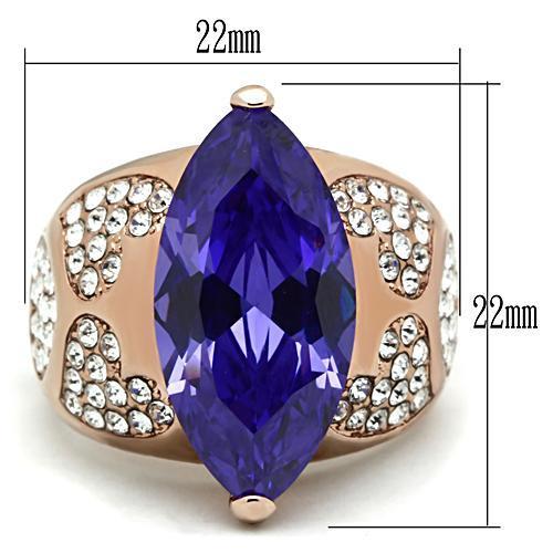 GL241 - IP Rose Gold(Ion Plating) Brass Ring with AAA Grade CZ in Tanzanite