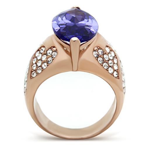 GL241 - IP Rose Gold(Ion Plating) Brass Ring with AAA Grade CZ in Tanzanite