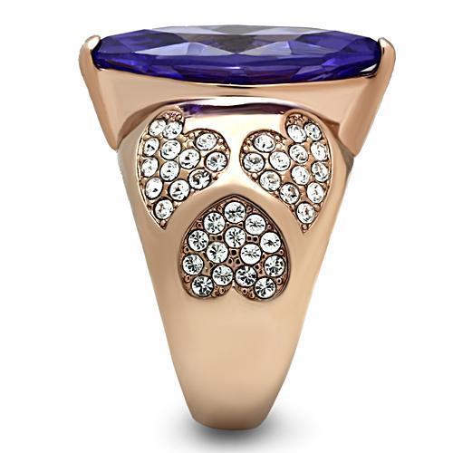 GL241 - IP Rose Gold(Ion Plating) Brass Ring with AAA Grade CZ in Tanzanite