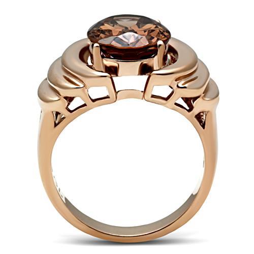 GL242 - IP Rose Gold(Ion Plating) Brass Ring with AAA Grade CZ in Brown