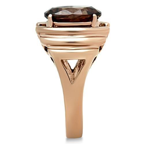 GL242 - IP Rose Gold(Ion Plating) Brass Ring with AAA Grade CZ in Brown