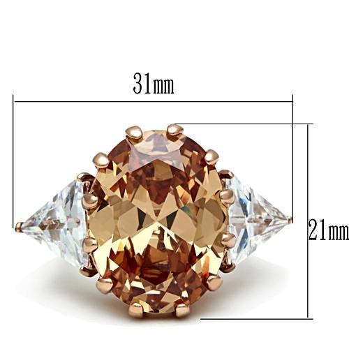 GL243 - IP Rose Gold(Ion Plating) Brass Ring with AAA Grade CZ in Champagne