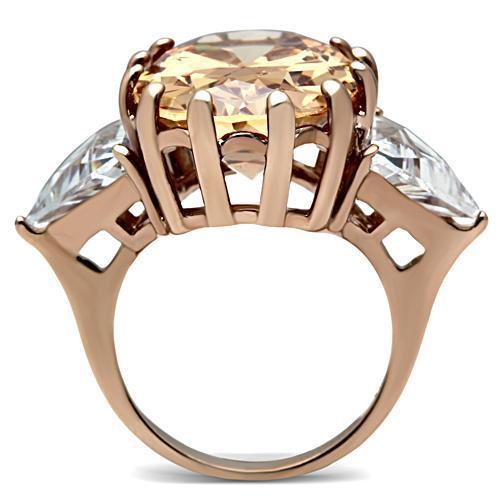 GL243 - IP Rose Gold(Ion Plating) Brass Ring with AAA Grade CZ in Champagne