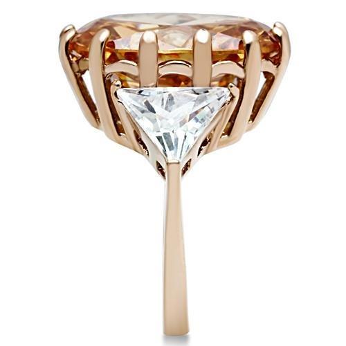 GL243 - IP Rose Gold(Ion Plating) Brass Ring with AAA Grade CZ in Champagne