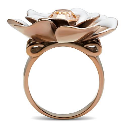 GL247 - IP Rose Gold(Ion Plating) Brass Ring with Top Grade Crystal in Light Peach