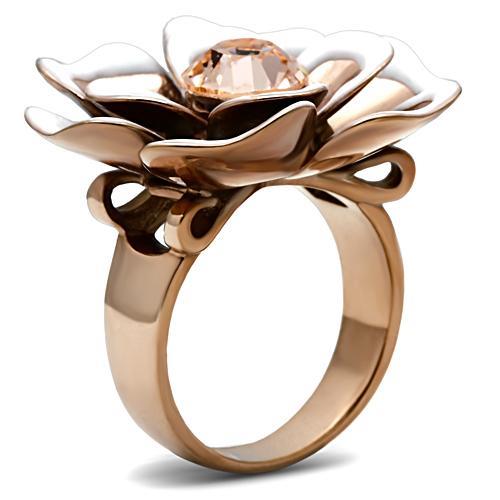 GL247 - IP Rose Gold(Ion Plating) Brass Ring with Top Grade Crystal in Light Peach
