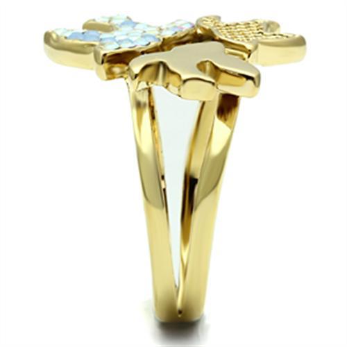GL277 - IP Gold(Ion Plating) Brass Ring with Top Grade Crystal in Multi Color