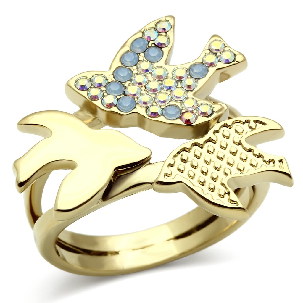 GL277 - IP Gold(Ion Plating) Brass Ring with Top Grade Crystal in Multi Color