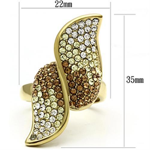GL304 - IP Gold(Ion Plating) Brass Ring with Top Grade Crystal in Multi Color