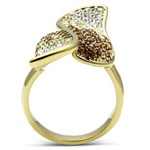 GL304 - IP Gold(Ion Plating) Brass Ring with Top Grade Crystal in Multi Color