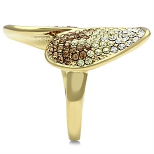 GL304 - IP Gold(Ion Plating) Brass Ring with Top Grade Crystal in Multi Color