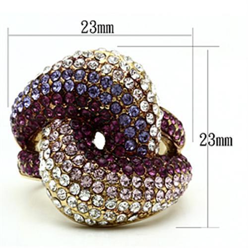 GL306 - IP Gold(Ion Plating) Brass Ring with Top Grade Crystal in Multi Color