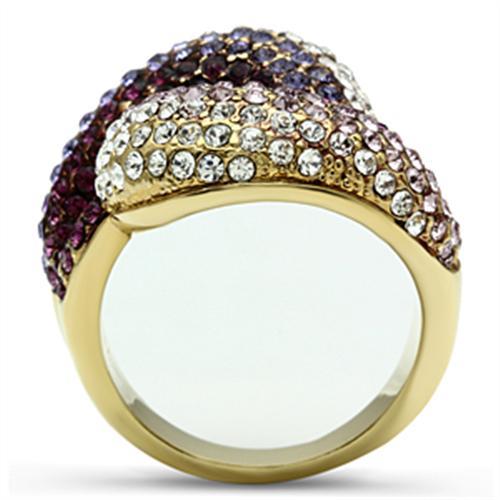 GL306 - IP Gold(Ion Plating) Brass Ring with Top Grade Crystal in Multi Color