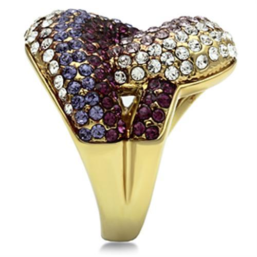 GL306 - IP Gold(Ion Plating) Brass Ring with Top Grade Crystal in Multi Color