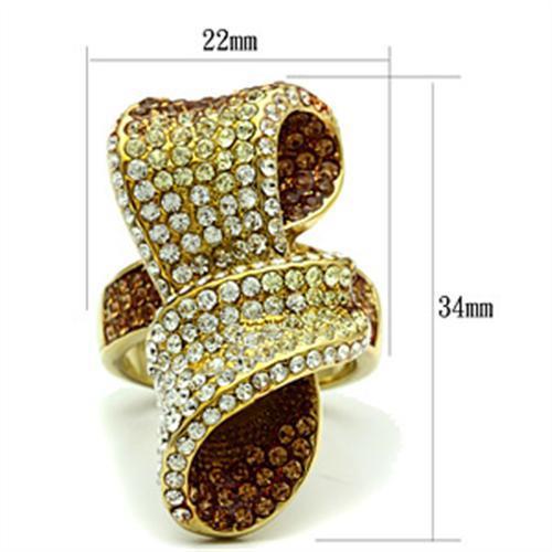 GL307 - IP Gold(Ion Plating) Brass Ring with Top Grade Crystal in Multi Color