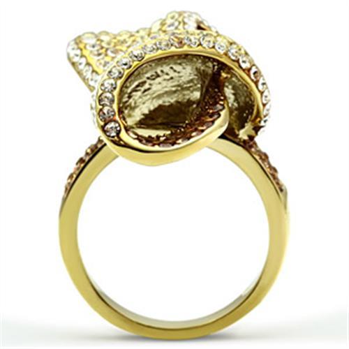 GL307 - IP Gold(Ion Plating) Brass Ring with Top Grade Crystal in Multi Color