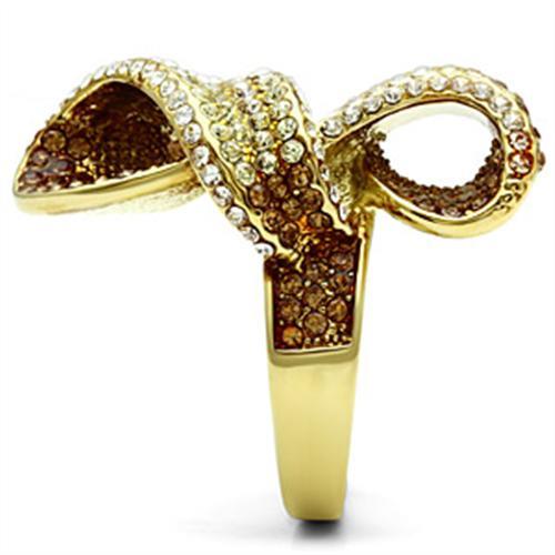 GL307 - IP Gold(Ion Plating) Brass Ring with Top Grade Crystal in Multi Color
