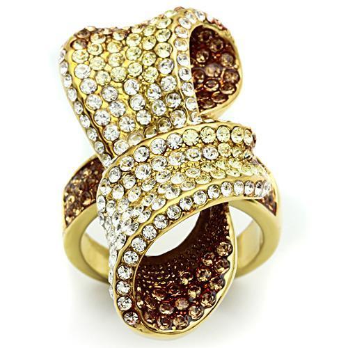 GL307 - IP Gold(Ion Plating) Brass Ring with Top Grade Crystal in Multi Color