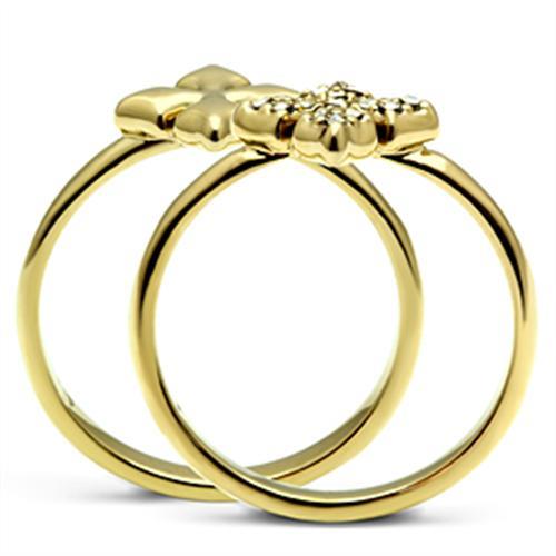 GL319 - IP Gold(Ion Plating) Brass Ring with Top Grade Crystal in Clear