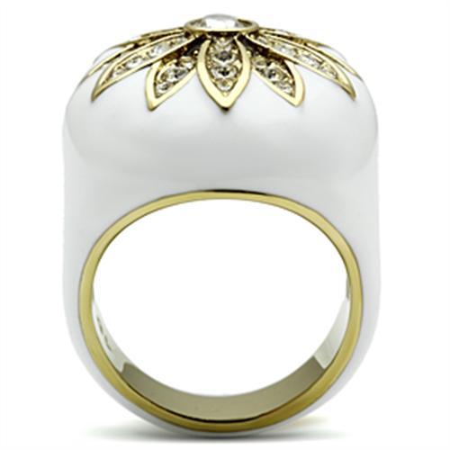 GL326 - IP Gold(Ion Plating) Brass Ring with Top Grade Crystal in Clear