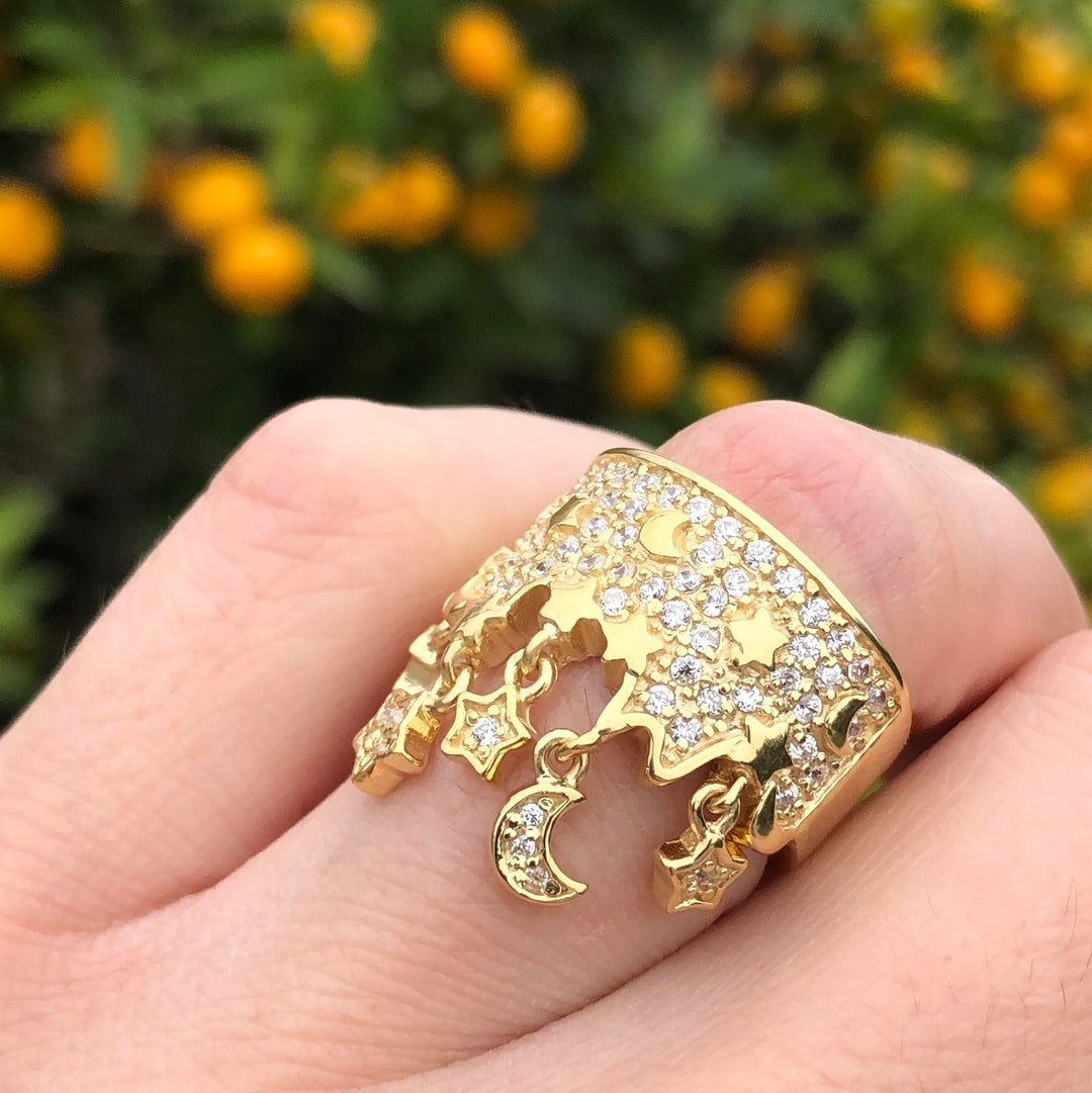 8X014 - Gold 925 Sterling Silver Ring with AAA Grade CZ in Clear