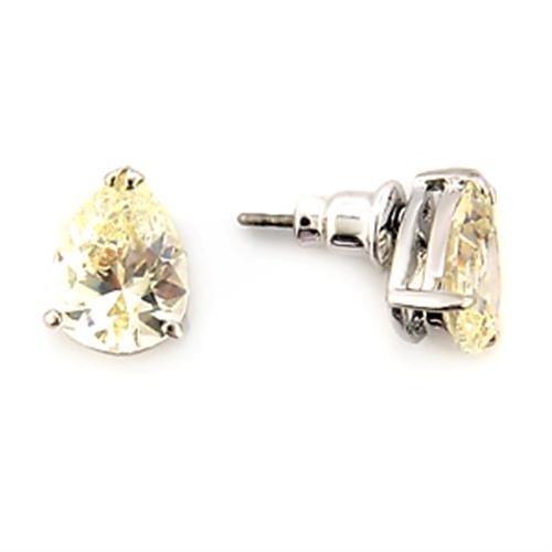 LO052 - Rhodium Brass Earrings with AAA Grade CZ in Citrine Yellow