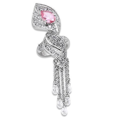 LO1010 - Rhodium Brass Ring with AAA Grade CZ in Rose