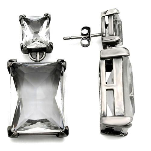 LO1139 - Antique Silver Brass Earrings with AAA Grade CZ in Clear