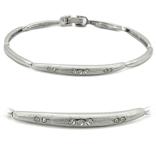 LO1156 - Rhodium+Brushed Brass Bracelet with Top Grade Crystal in Clear