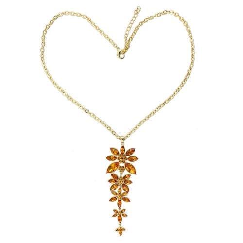 LO1181 - Gold Brass Chain Pendant with Top Grade Crystal in Topaz