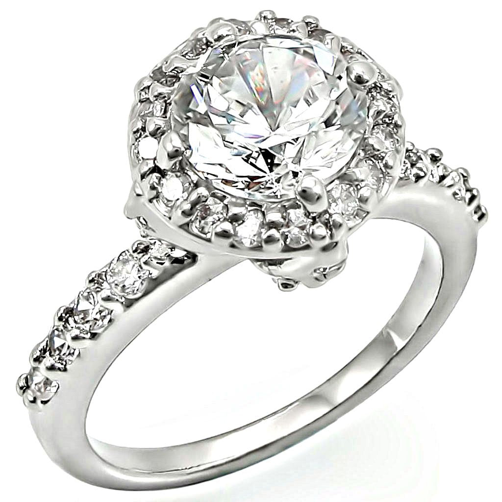 LO1254 - Rhodium Brass Ring with AAA Grade CZ in Clear