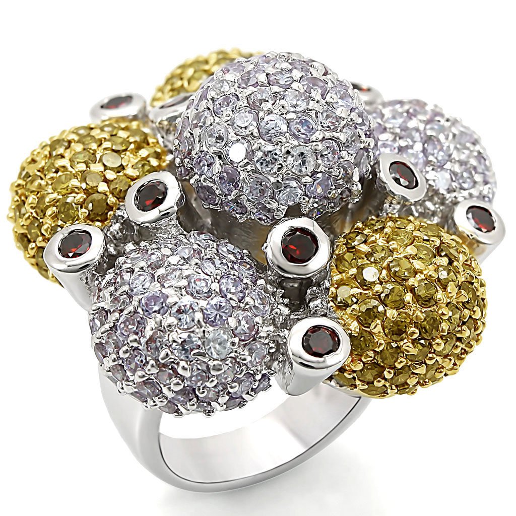 LO1333 - Reverse Two-Tone Brass Ring with AAA Grade CZ in Garnet