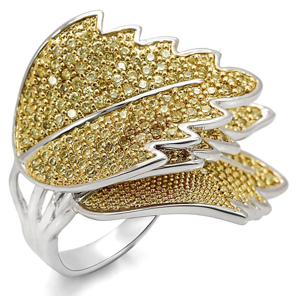 LO1342 - Reverse Two-Tone Brass Ring with AAA Grade CZ in Apple Green color