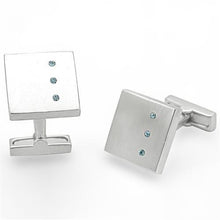 LO1382 - Rhodium Brass Cufflink with Top Grade Crystal  in Sea Blue