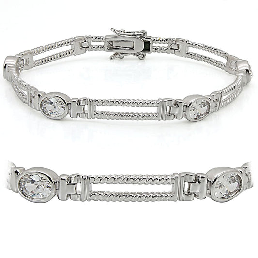 LO1393 - Rhodium Brass Bracelet with AAA Grade CZ in Clear