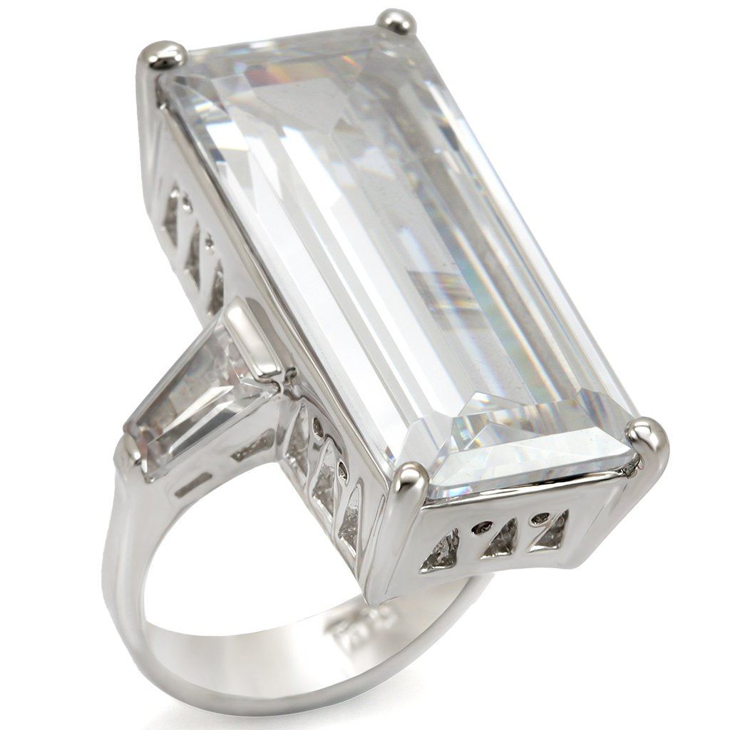 LO1429 - Rhodium Brass Ring with AAA Grade CZ in Clear