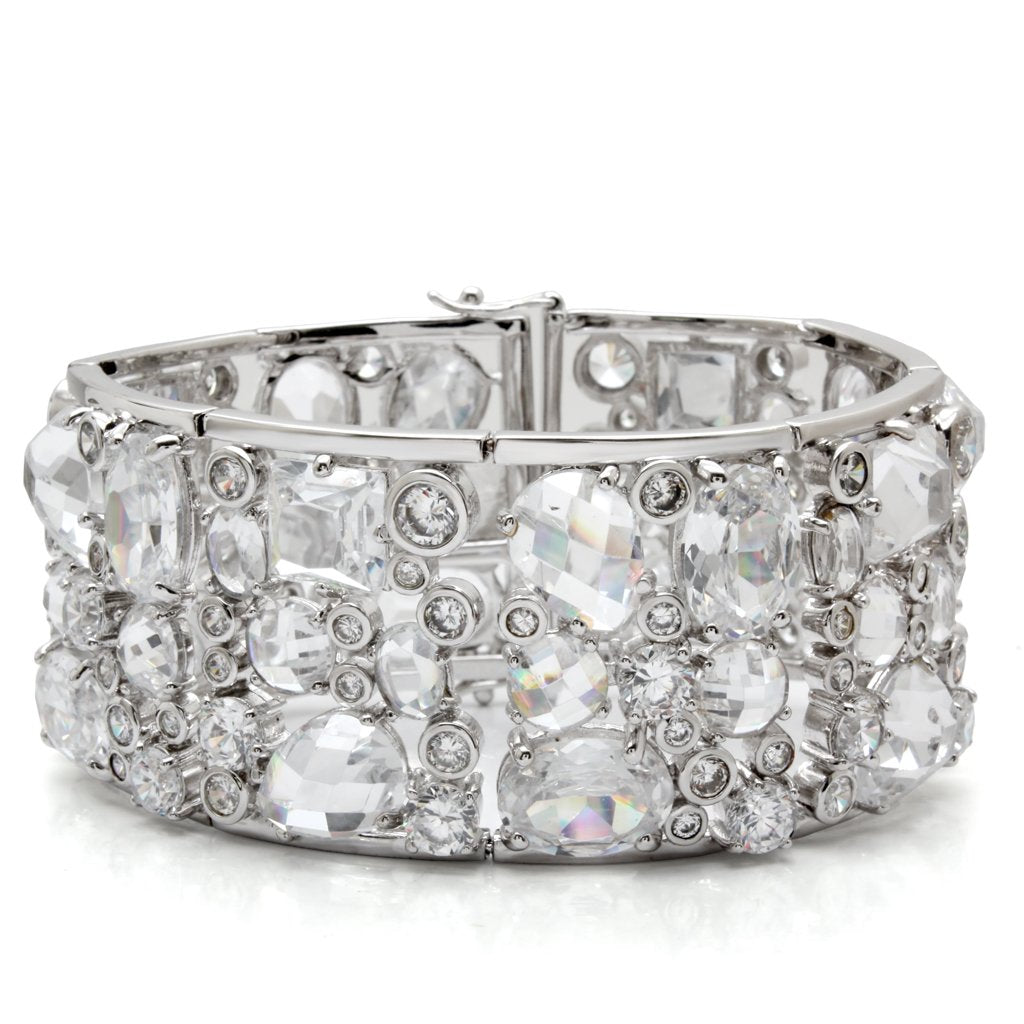 LO1456 - Rhodium Brass Bracelet with AAA Grade CZ in Clear