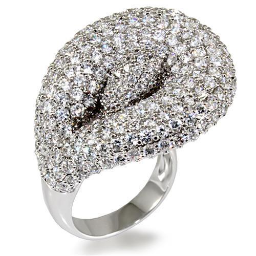 LO1482 - Rhodium Brass Ring with AAA Grade CZ in Clear