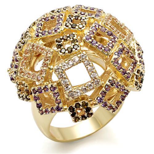 LO1485 - Imitation Gold Brass Ring with AAA Grade CZ in Multi Color