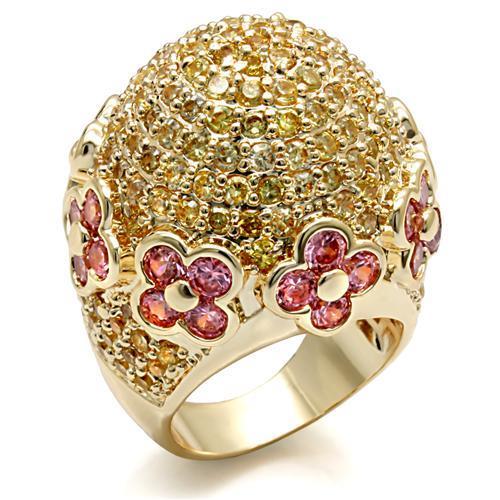 LO1489 - Imitation Gold Brass Ring with AAA Grade CZ in Rose