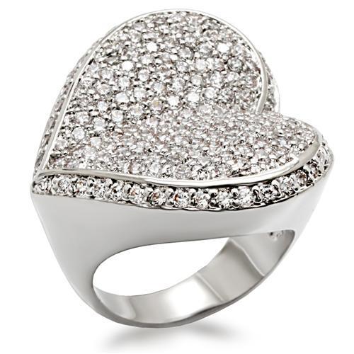 LO1492 - Rhodium Brass Ring with AAA Grade CZ in Clear