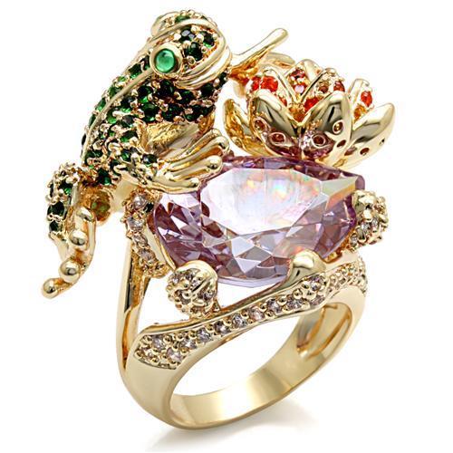 LO1496 - Imitation Gold Brass Ring with AAA Grade CZ in Light Amethyst