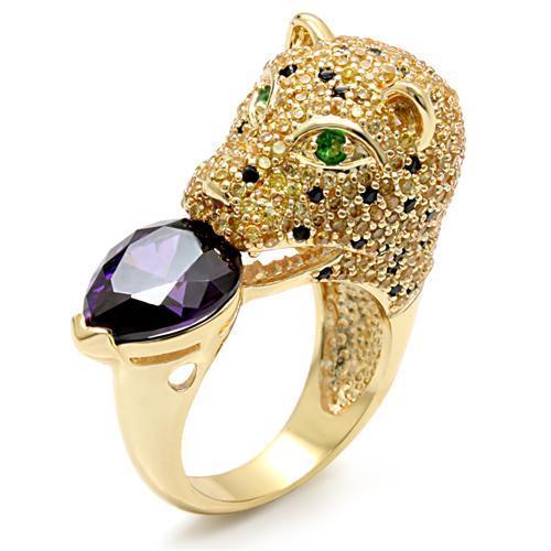 LO1499 - Imitation Gold Brass Ring with AAA Grade CZ in Amethyst