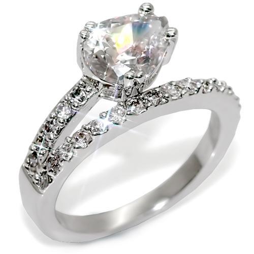 LO1506 - Rhodium Brass Ring with AAA Grade CZ in Clear